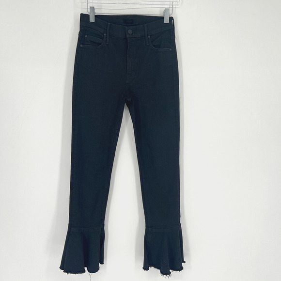 Mother Jeans Womens 26 The Cha‎ Cha Fray Black Feminine High Rise Flare - Picture 1 of 7